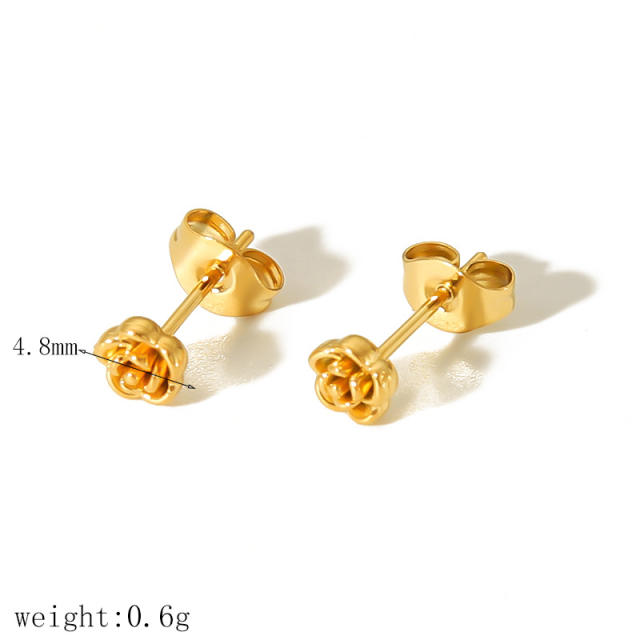 18KG sweet diamond flower stainless steel studs earrings