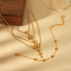 18KG dainty cross flower angel pendant stainless steel necklace