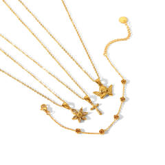 18KG dainty cross flower angel pendant stainless steel necklace