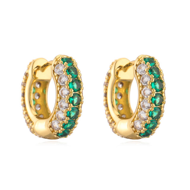 Creative color diamond gold plated copper huggie earrings