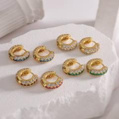 Creative color diamond gold plated copper huggie earrings