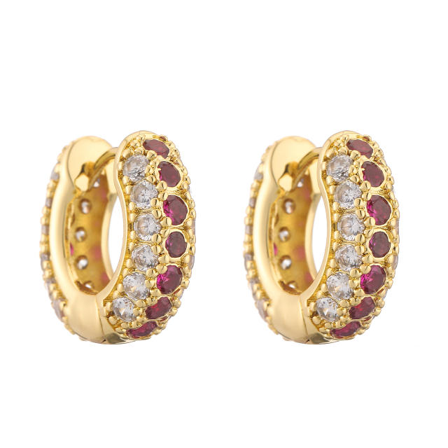 Creative color diamond gold plated copper huggie earrings