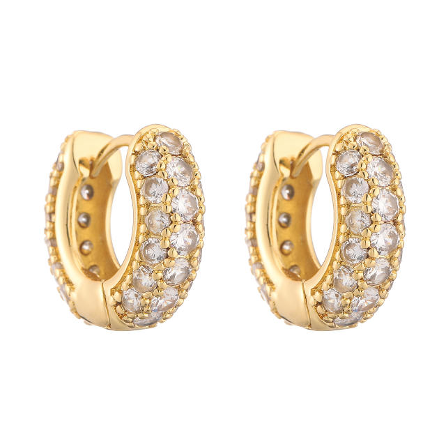 Creative color diamond gold plated copper huggie earrings