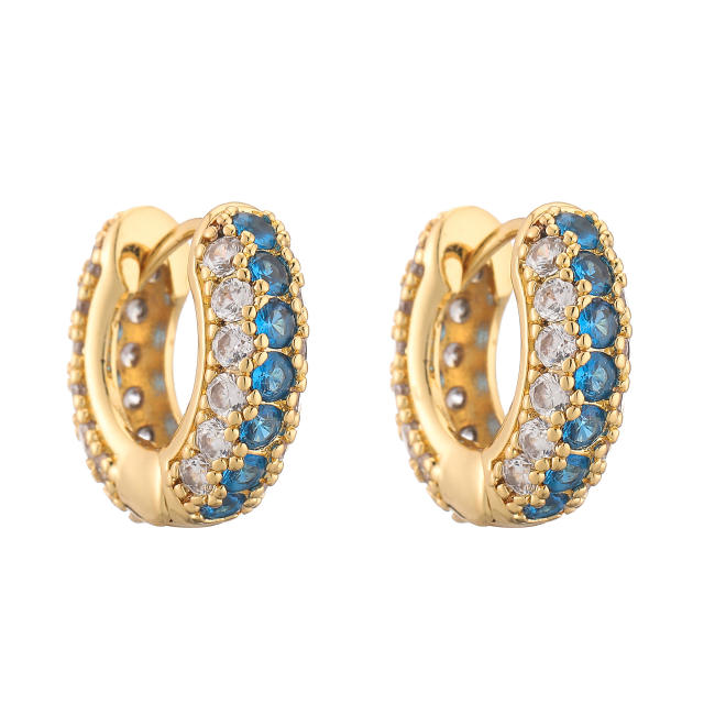 Creative color diamond gold plated copper huggie earrings
