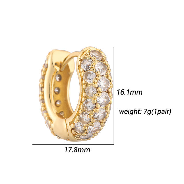 Creative color diamond gold plated copper huggie earrings