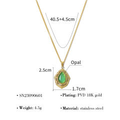 Vintage natural stone pendant dainty stainless steel necklace