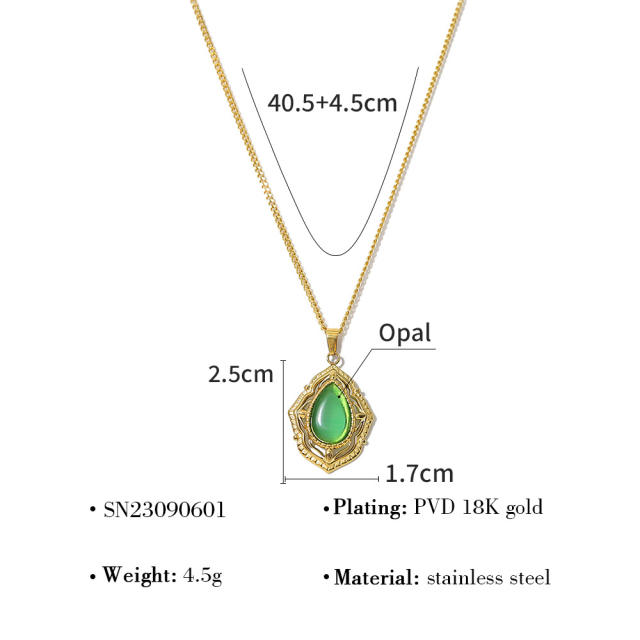 Vintage natural stone pendant dainty stainless steel necklace