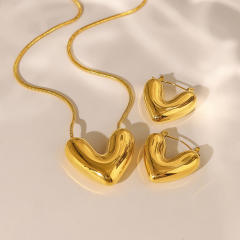 18KG chunky V symbol stainless steel necklace earrings set