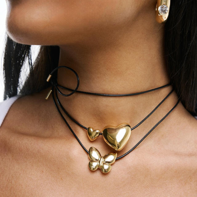18KG chunky butterfly stainless steel necklace earrings set