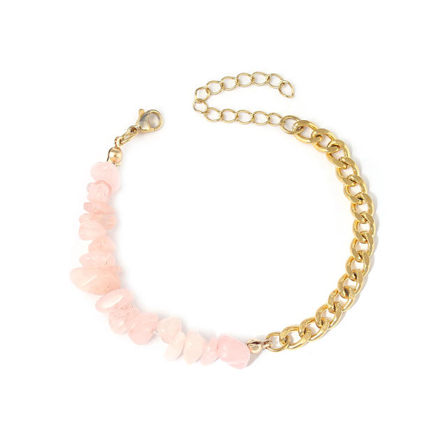 Holiday broken natural stone stainless steel chain bracelet