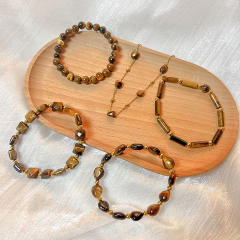 Vintage tiger eye stone stainless steel bead bracelet collection