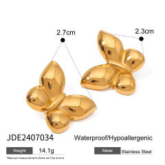 18KG chunky butterfly stainless steel necklace earrings set