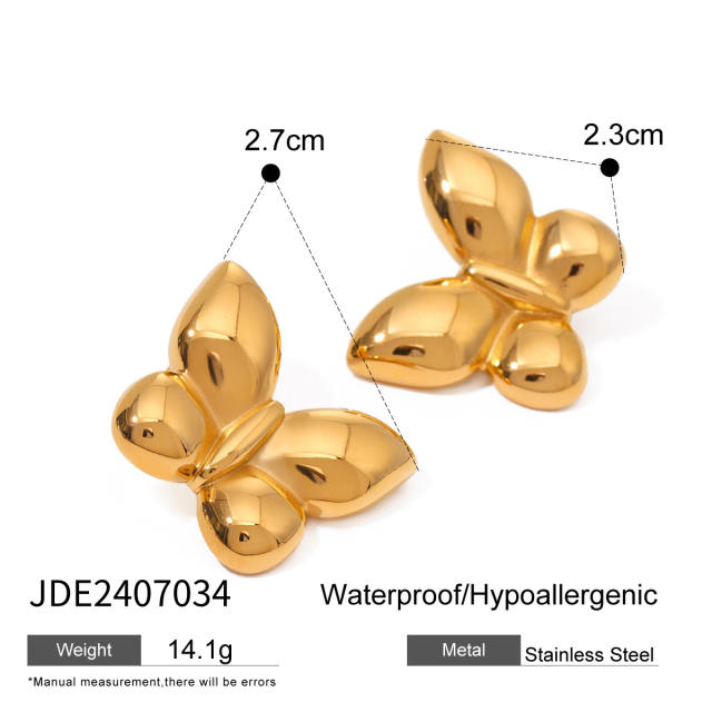 18KG chunky butterfly stainless steel necklace earrings set