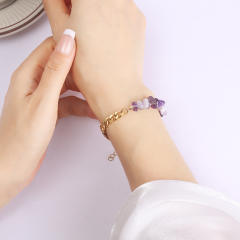 Holiday broken natural stone stainless steel chain bracelet