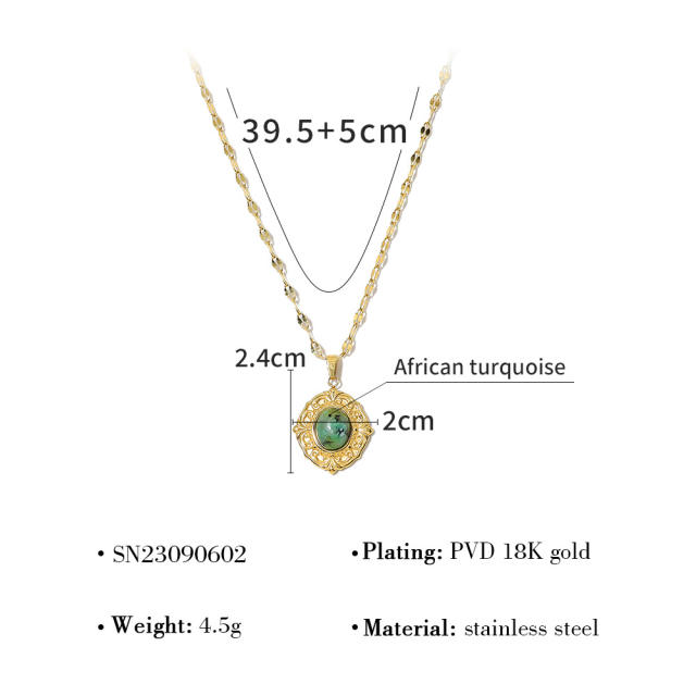 Vintage natural stone pendant dainty stainless steel necklace