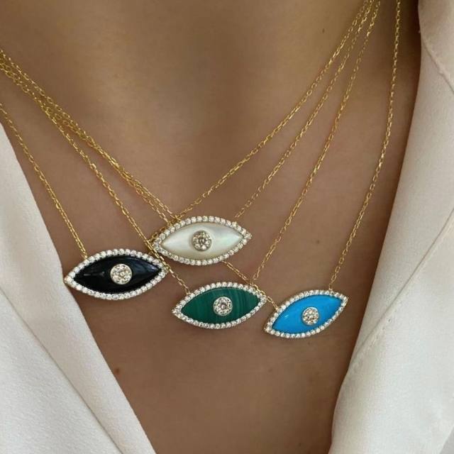 18K gold plated colorful evil eye pendant dainty stainless steel chain necklace