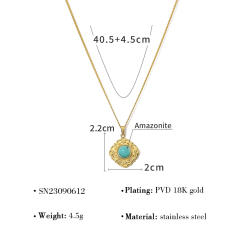Vintage natural stone pendant dainty stainless steel necklace