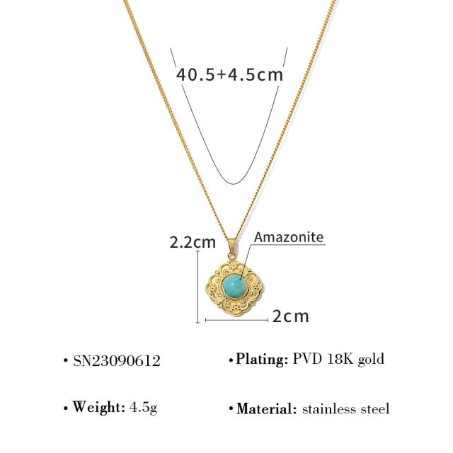 Vintage natural stone pendant dainty stainless steel necklace