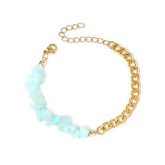 Holiday broken natural stone stainless steel chain bracelet