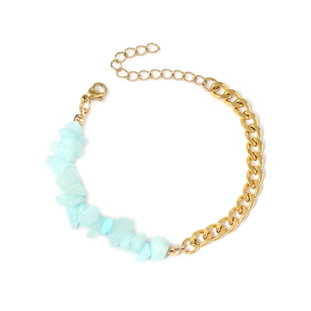 Holiday broken natural stone stainless steel chain bracelet