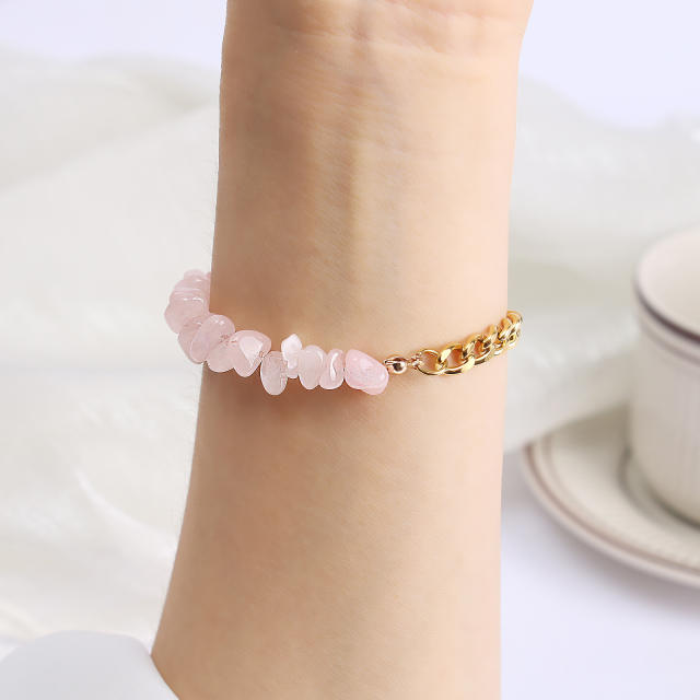Holiday broken natural stone stainless steel chain bracelet