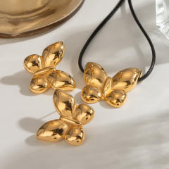 18KG chunky butterfly stainless steel necklace earrings set