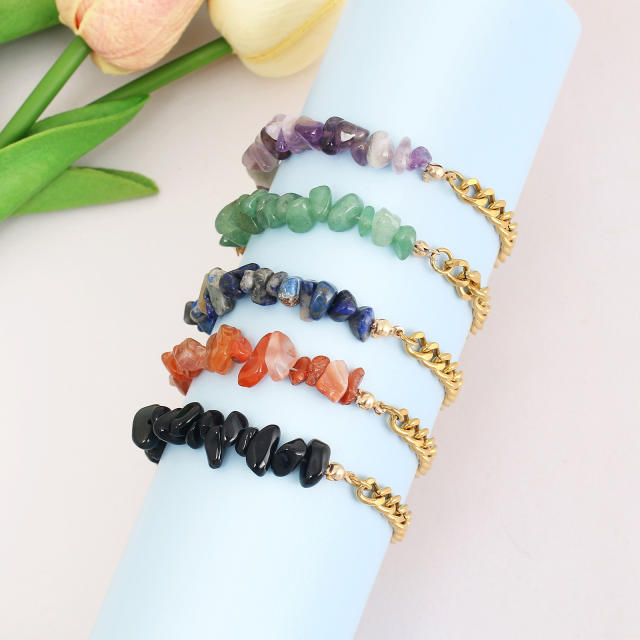 Holiday broken natural stone stainless steel chain bracelet