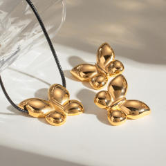18KG chunky butterfly stainless steel necklace earrings set