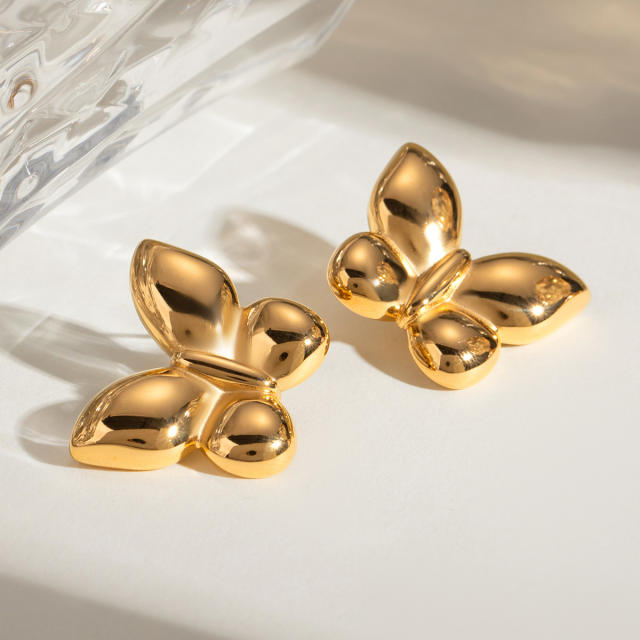 18KG chunky butterfly stainless steel necklace earrings set