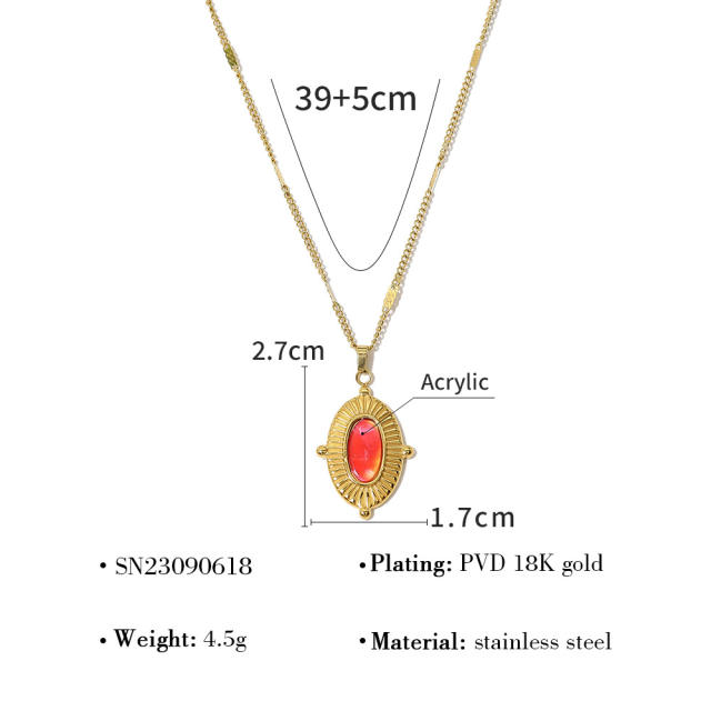 Vintage natural stone pendant dainty stainless steel necklace