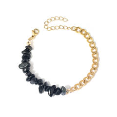 Holiday broken natural stone stainless steel chain bracelet