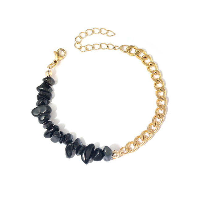 Holiday broken natural stone stainless steel chain bracelet