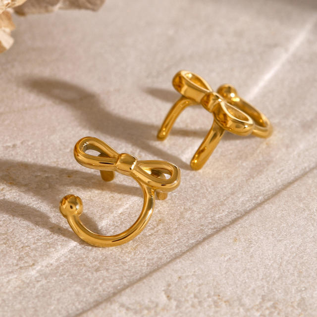 Sweet bow unique women stainless steel ear cuff