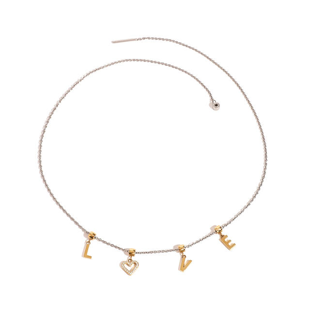 Delicate mix color love letter charm stainless steel necklace bracelet set