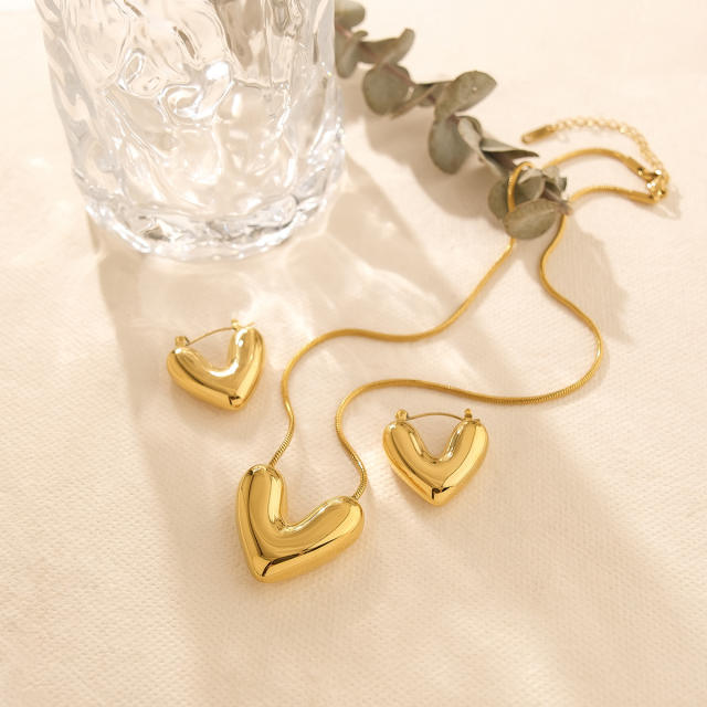 18KG chunky V symbol stainless steel necklace earrings set