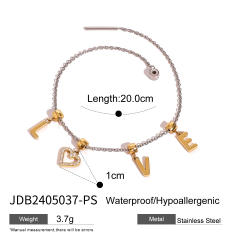 Delicate mix color love letter charm stainless steel necklace bracelet set