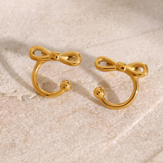 Sweet bow unique women stainless steel ear cuff