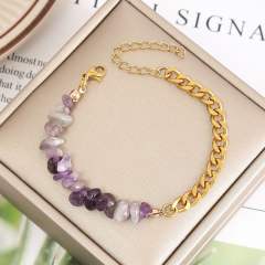 Holiday broken natural stone stainless steel chain bracelet