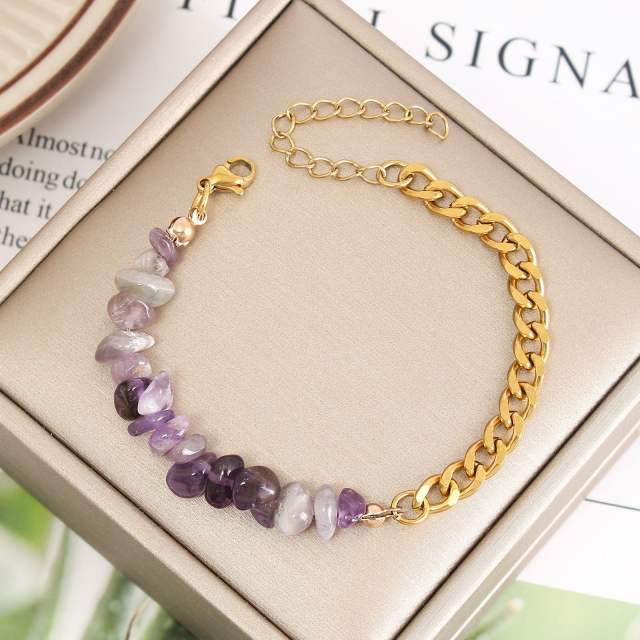 Holiday broken natural stone stainless steel chain bracelet