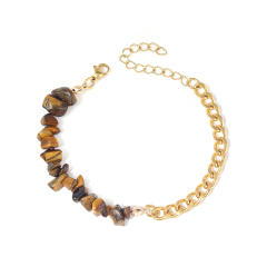 Holiday broken natural stone stainless steel chain bracelet