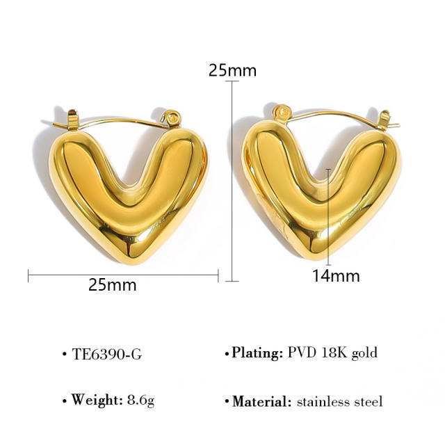 18KG chunky V symbol stainless steel necklace earrings set