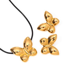 18KG chunky butterfly stainless steel necklace earrings set