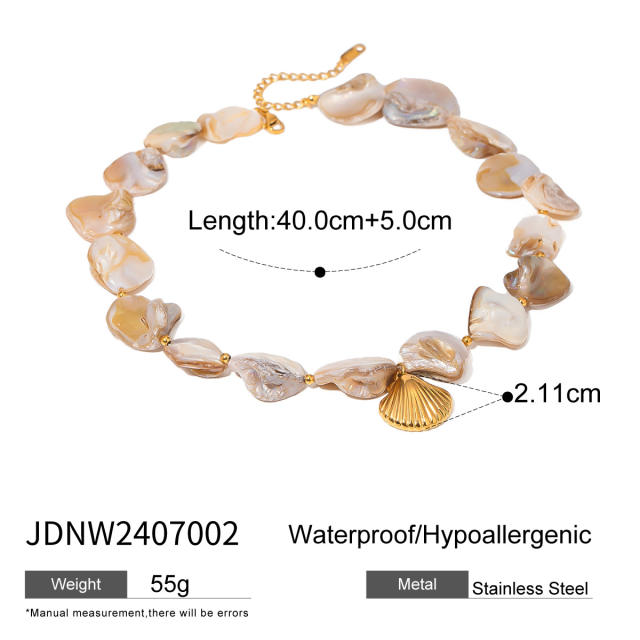 Holiday beach trend irregular shape pearl stainless steel shell pendant choker necklace