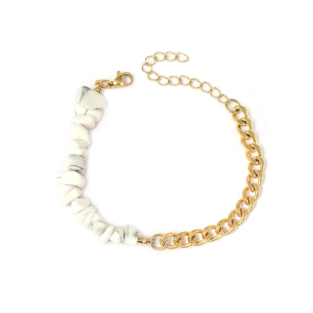 Holiday broken natural stone stainless steel chain bracelet