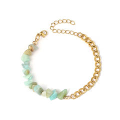 Holiday broken natural stone stainless steel chain bracelet