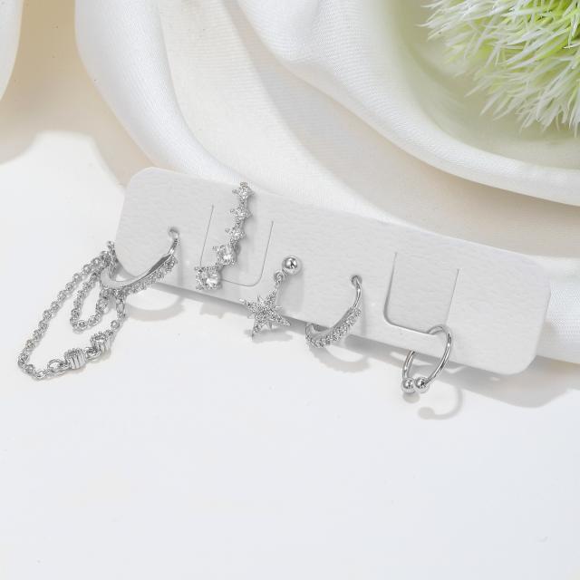 925 needle elegant diamond gold plated copper huggie earrings set