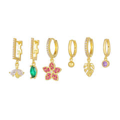 Fashion rainbow cz full diamond gold plated copper huggie earrings set