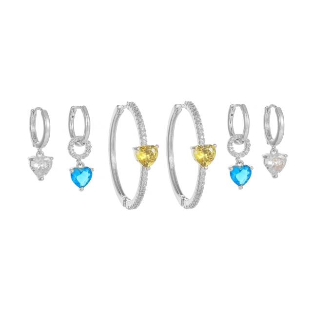 6PCS Delicate cubic zircon heart gold plated copper huggie earrings set hoop set