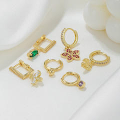 Fashion rainbow cz full diamond gold plated copper huggie earrings set