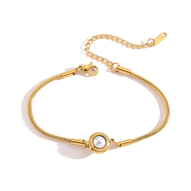 Vintage natural stone bead stainless steel bracelet